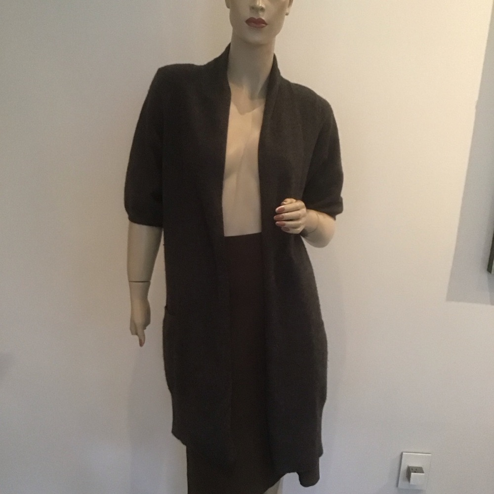 VINCE Charcoal Gray 100%‎ Cashmere Short Sleeve Open Front Cardigan Sweater XS